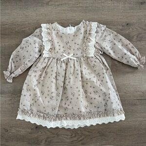 100% Organic Cotton Charming Beige Floral Kids Dress